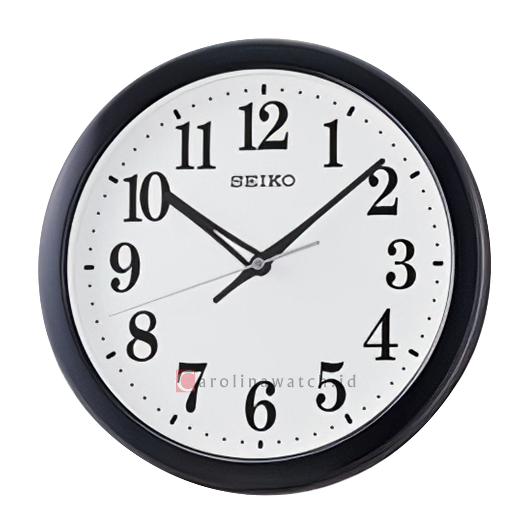 Jam Dinding SEIKO Analog QHA012K Quiet Sweep Black Color White Dial Wall Clock