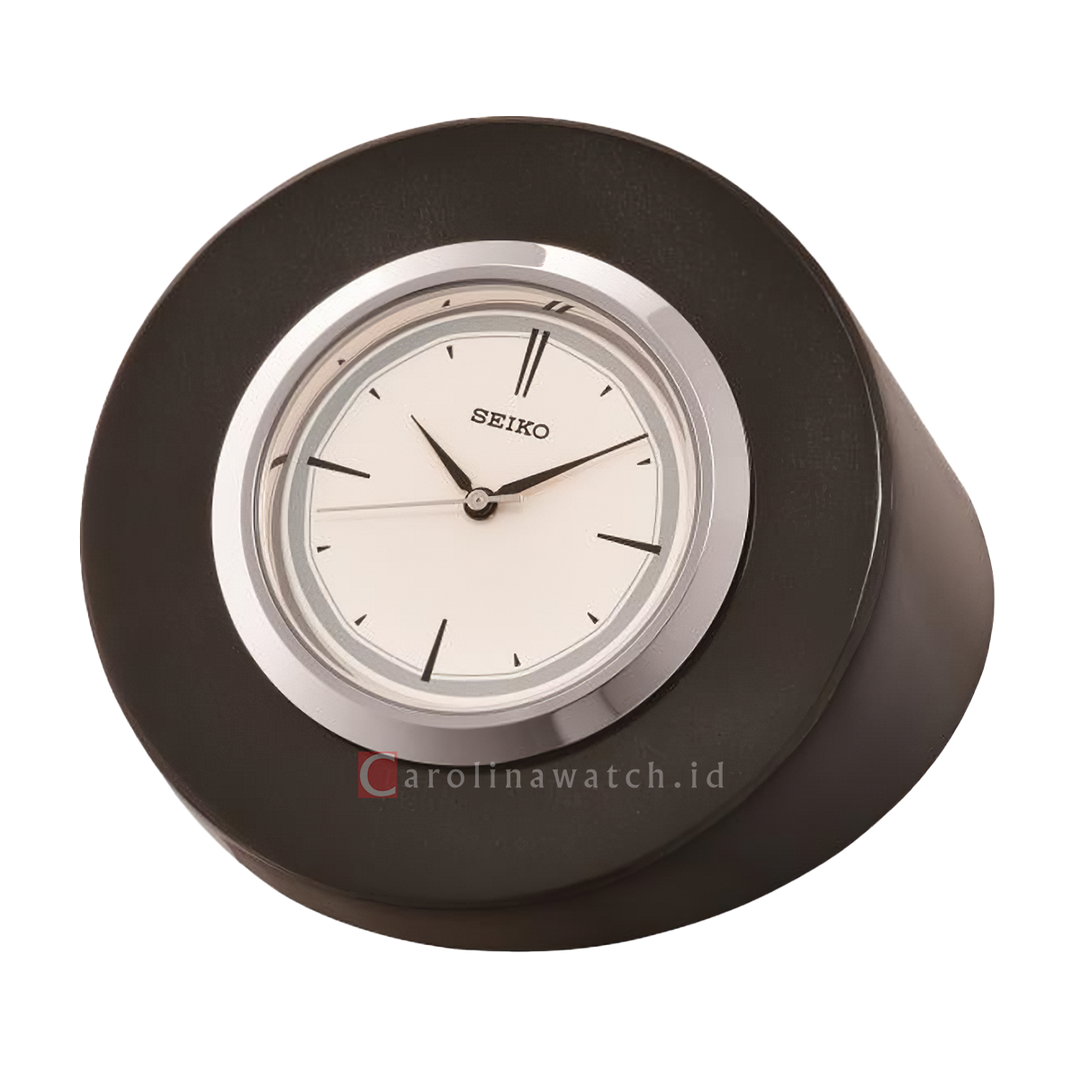 Jam Beker SEIKO Analog QHG045K Analog Black Marble Stone Case White Dial Alarm Clock