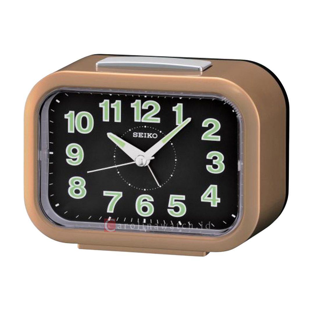 Jam Beker SEIKO Analog QHK026G Quiet sweep Gold Color Black Dial Bedside Alarm Clock