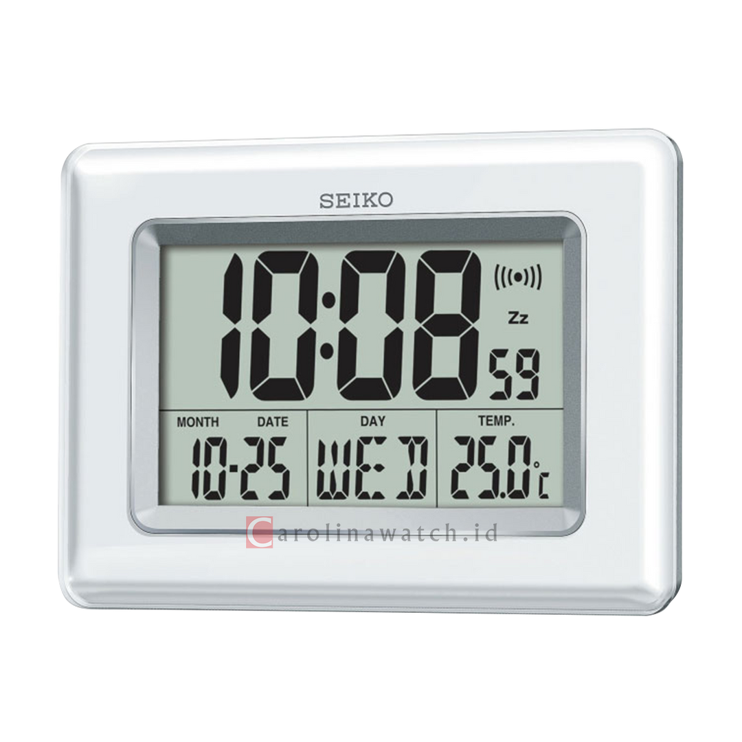 Jam Dinding SEIKO QHL058W Digital Alarm White Plastic Case LCD Dial Thermometer Bedside / Desk & Table Clock