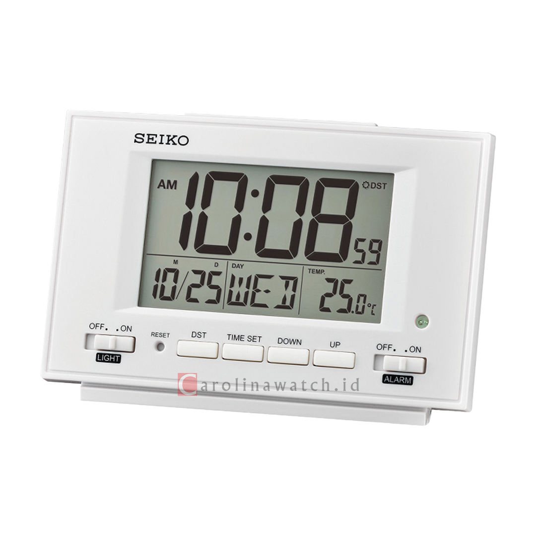 Jam Beker SEIKO QHL075W Digital White Color LCD Dial Standing Thermometer Alarm Clock