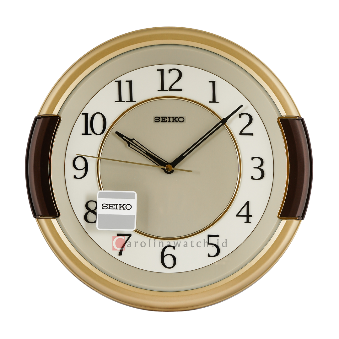 Jam Dinding SEIKO Analog QXA272G Quite Sweep Mat Gold Brown Color Gold White Dial Wall Clock