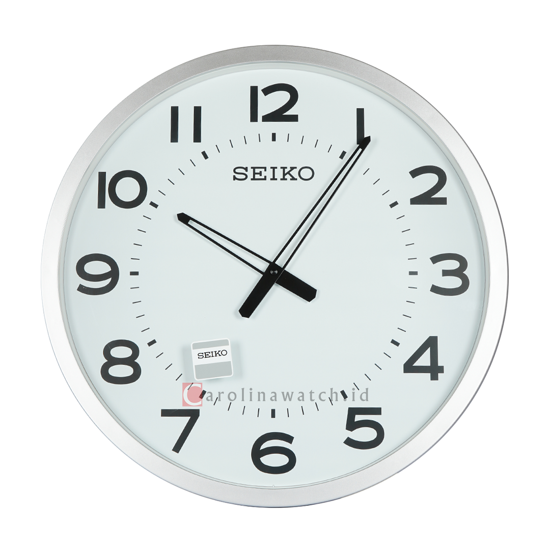 Jam Dinding SEIKO Analog QXA563S Quiet Sweep White Dial Grey Silver Case Wall Clock
