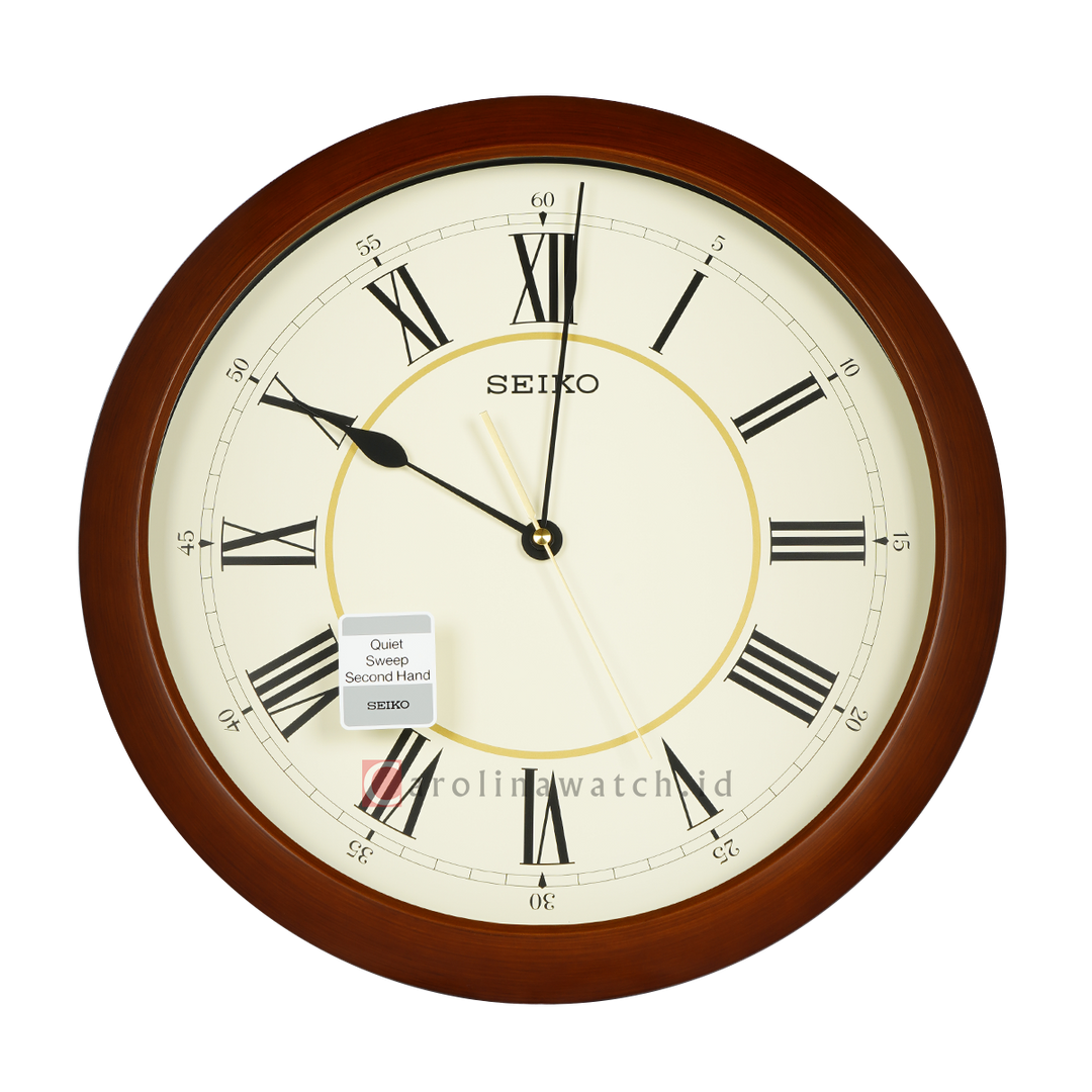 Jam Dinding SEIKO Analog QXA598A Quite Sweep Second Hand Wood Color Cream Dial Wall Clock