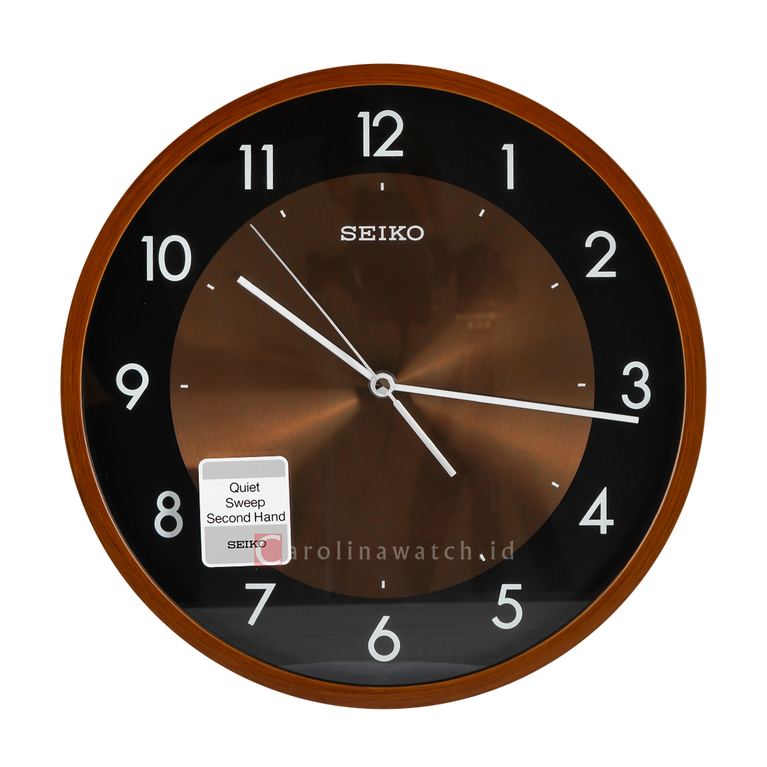 Jam Dinding SEIKO Analog QXA615Z Quiet Sweep Wood Color Aluminum Black Dial Wall Clock