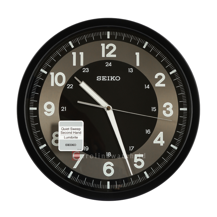 Jam Dinding SEIKO Analog QXA628K Quite Sweep Black Color Black Aluminium Dial Wall Clock