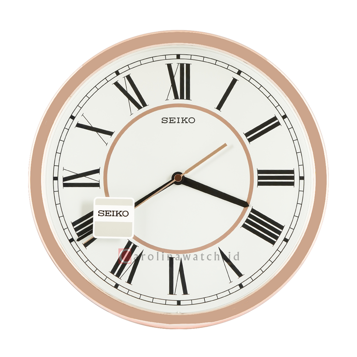 Jam Dinding SEIKO Analog QXA665P Pink Gold Color White Dial Wall Clock