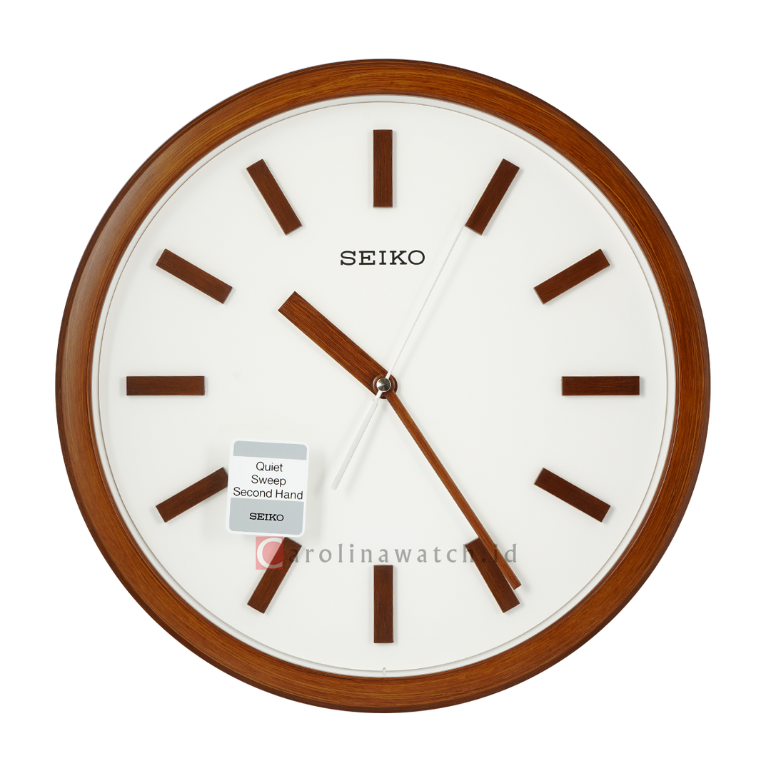 Jam Dinding SEIKO Analog QXA681B Quite Sweep Brown Color White Dial Wall Clock