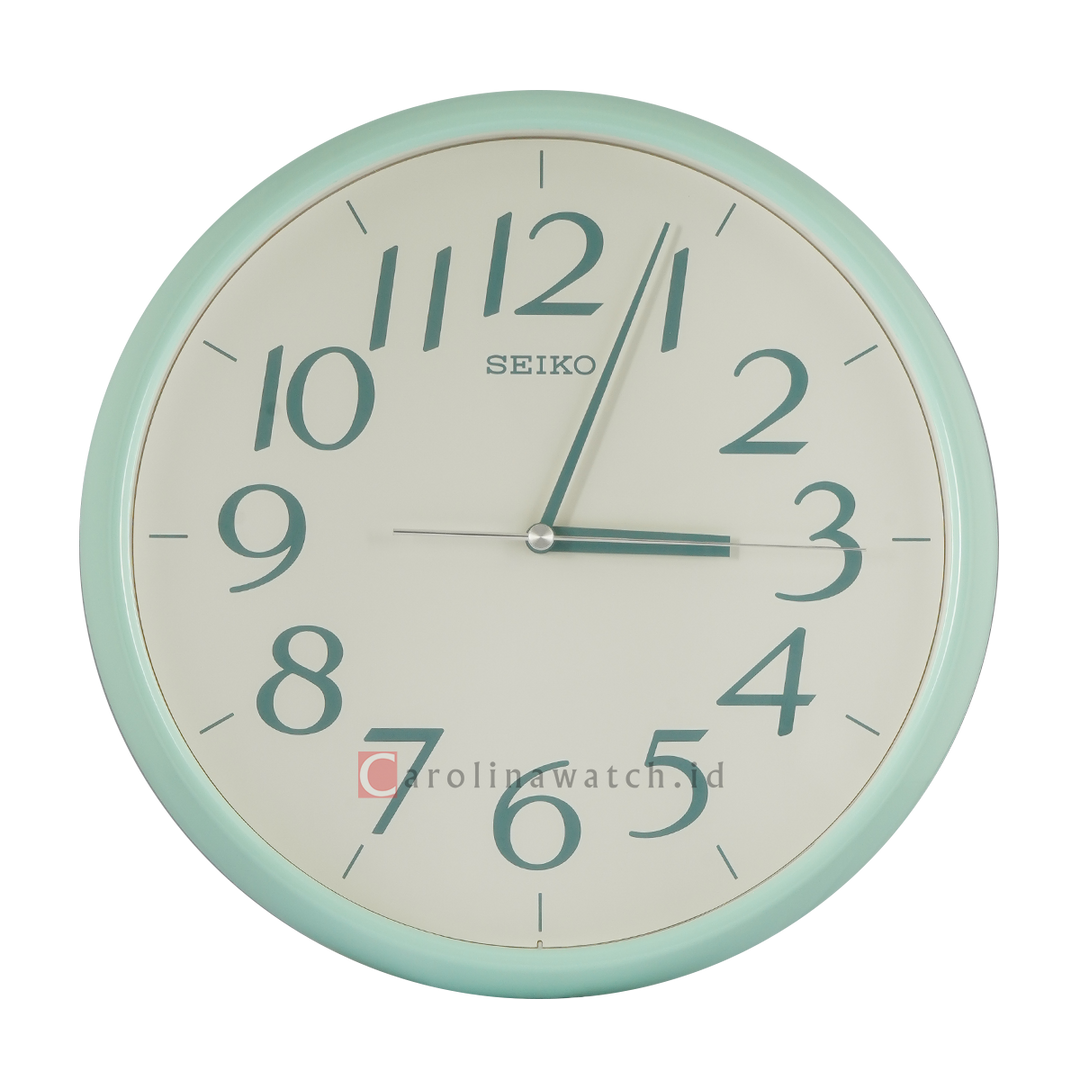 Jam Dinding SEIKO Analog QXA719M Quite Sweep Light Green Case White Dial Decorator Wall Clock
