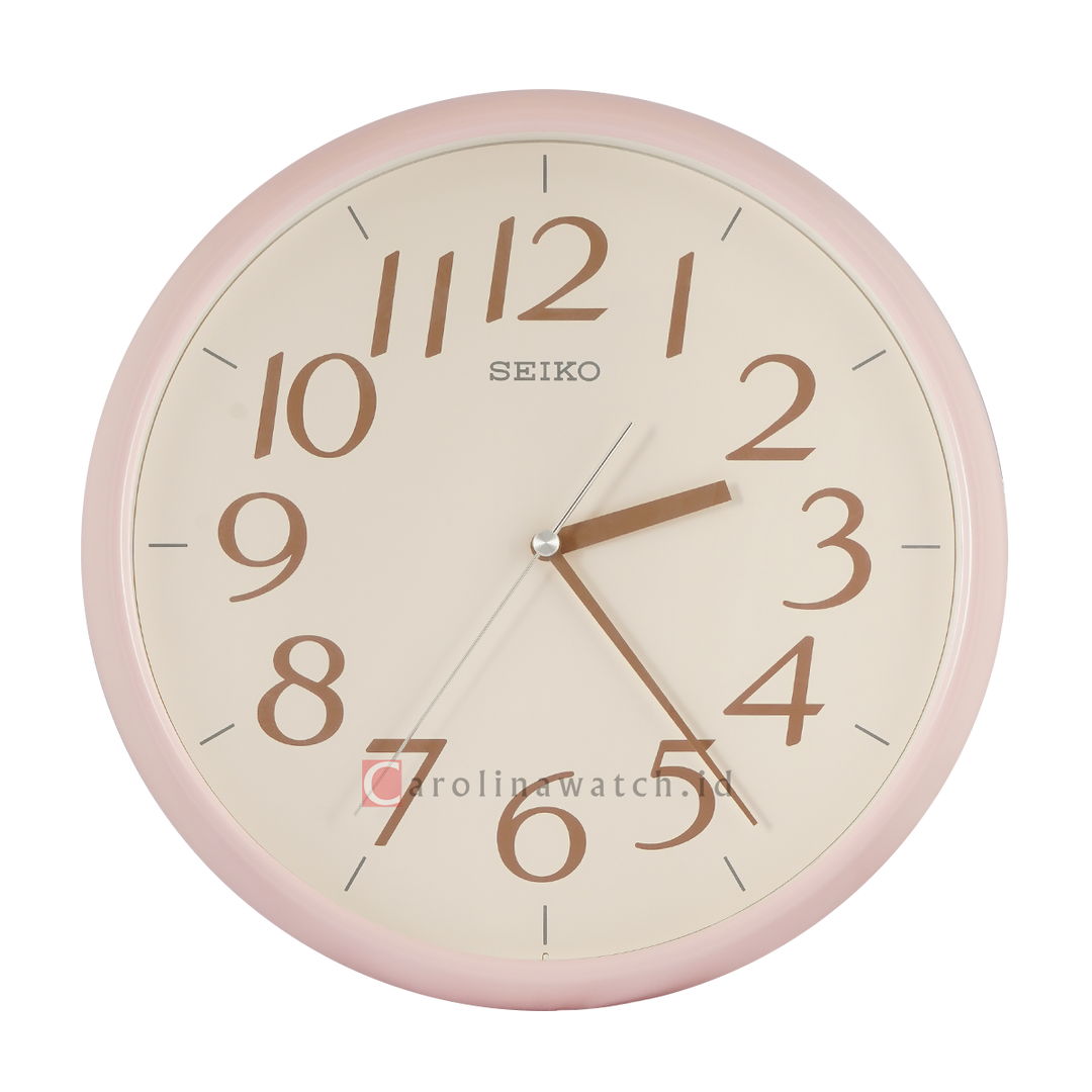 Jam Dinding SEIKO Analog QXA719P Quite Sweep Light Pink Color Beige Dial Wall Clock