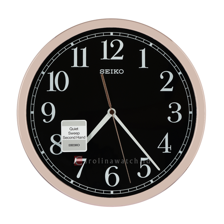 Jam Dinding SEIKO Analog QXA730A Quite Sweep Brown Metallic Rose Gold Plastic Case Black Dial Decorator Wall Clock