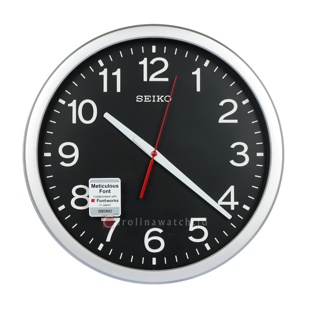 Jam Dinding SEIKO Analog QXA732S Quite Sweep Silver Plastic Case Black Dial Wall Clock