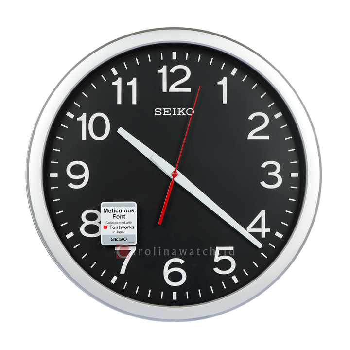 Jam Dinding SEIKO Analog QXA732S Quite Sweep Silver Plastic Case Black Dial Wall Clock