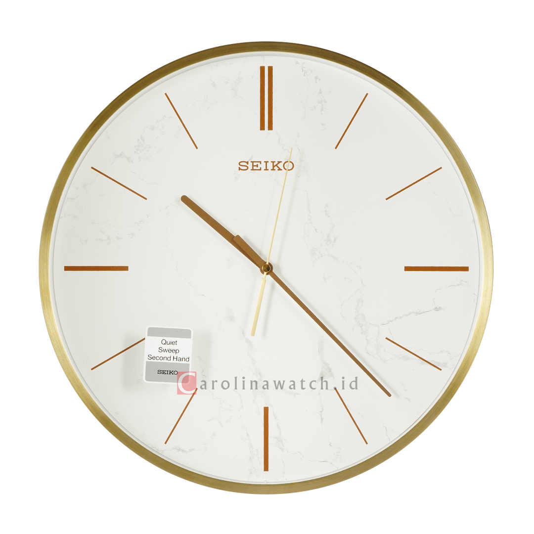 Jam Dinding SEIKO Analog QXA760G Quite Sweep Gold Color White Dial Decorator Wall Clock
