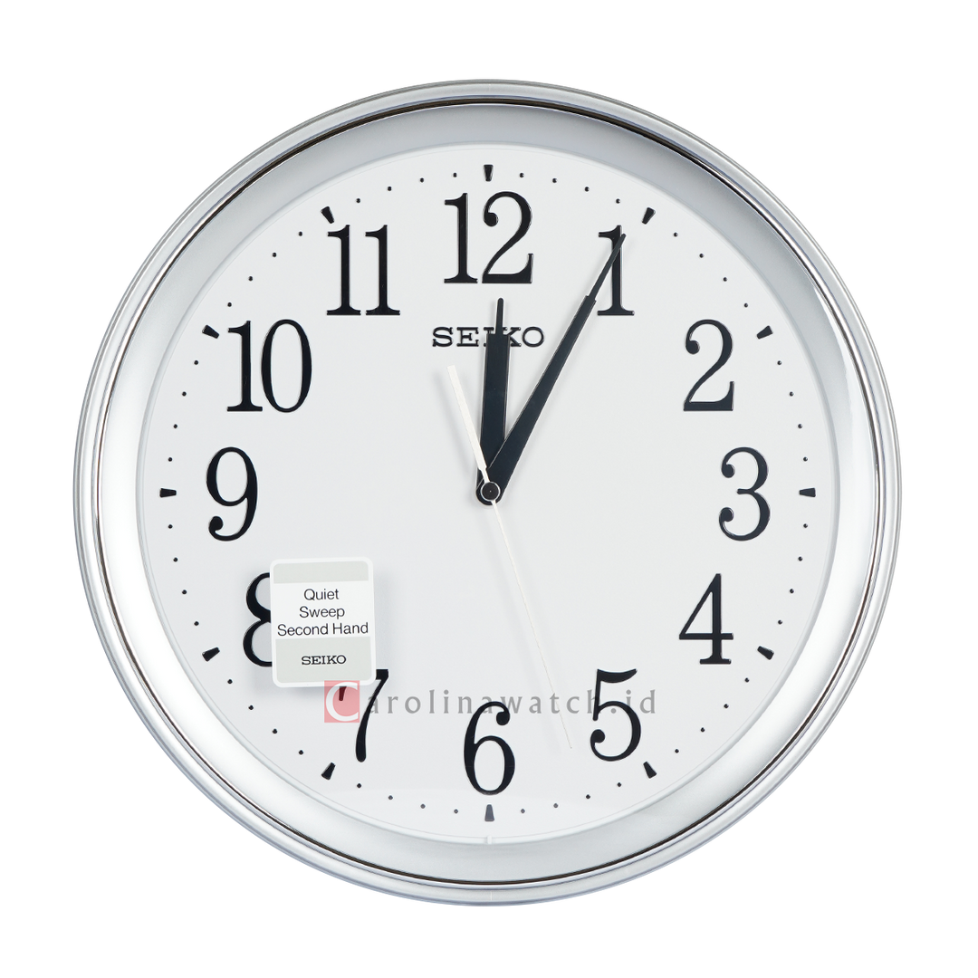 Jam Dinding SEIKO Analog QXA768S Quite Sweep Second Hand Metallic Silver Plastic Case White Dial Decorator Wall Clock