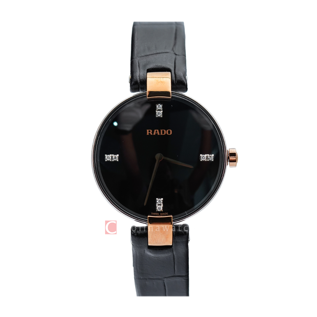 Jam Tangan Rado Coupole R22850705 Women Black Dial Black Leather Strap