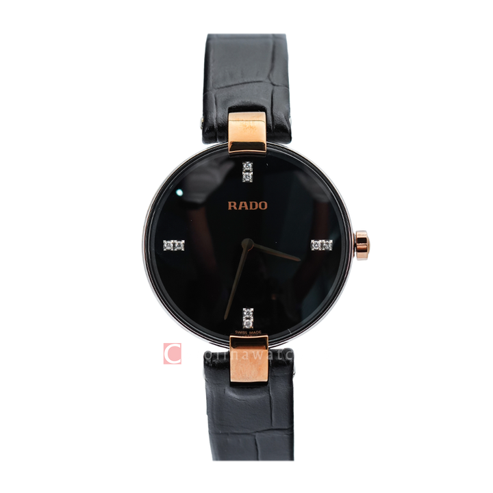 Jam Tangan Rado Coupole R22850705 Women Black Dial Black Leather Strap