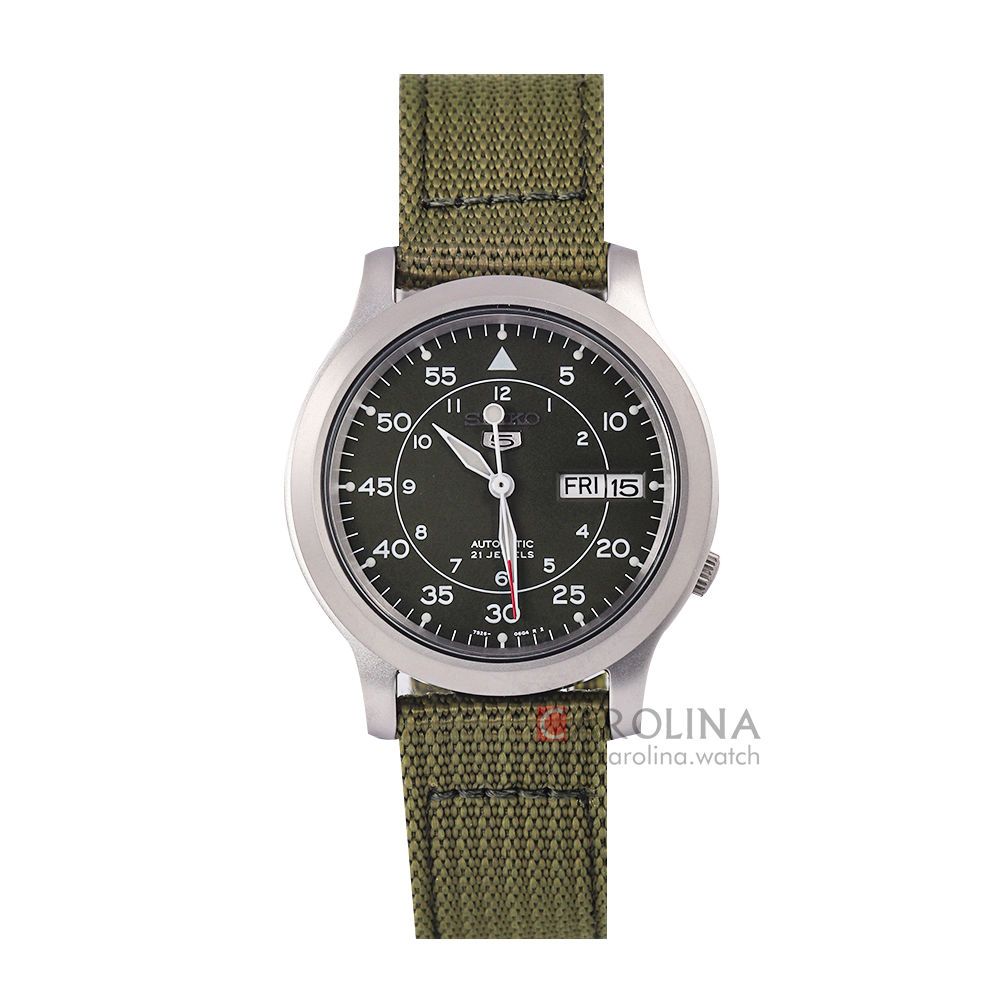 Jam Tangan Seiko 5 SNK805K2 Automatic 21 Jewels Unisex Black Dial Green Nylon Strap