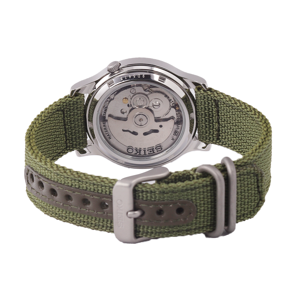 Jam Tangan Seiko 5 SNK805K2 Automatic 21 Jewels Unisex Black Dial Green Nylon Strap