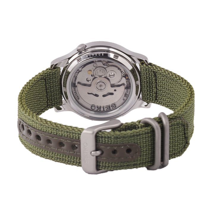 Jam Tangan Seiko 5 SNK805K2 Automatic 21 Jewels Unisex Black Dial Green Nylon Strap