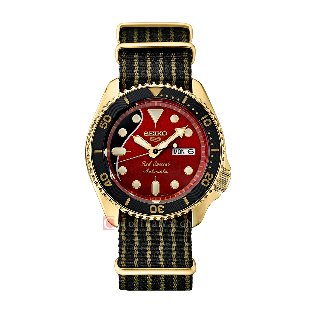 Jam Tangan Seiko 5 Sports SRPH80K1 Brian May Automatic Red Special Dial Dual Tone Nylon Strap Limited Edition