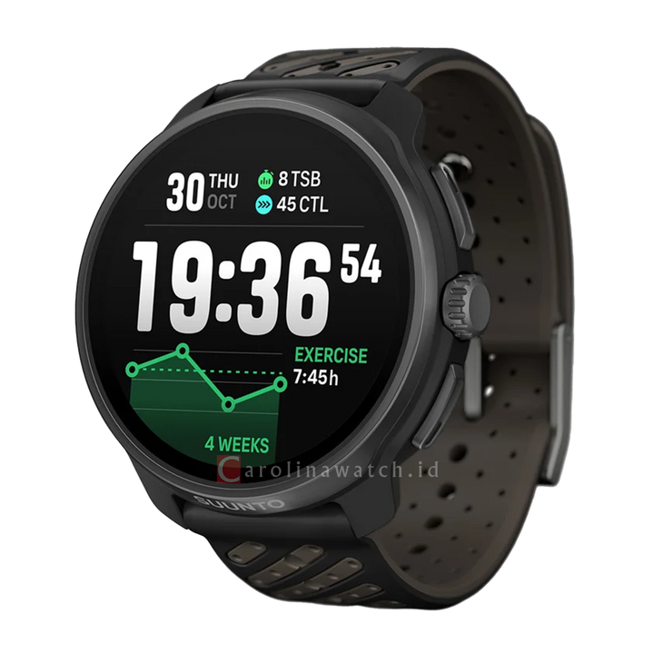 Jam Tangan SUUNTO SS051202000 Unisex - Suunto Race 2 Dark Brushed Titanium Striped Two-Tone Black Silicone Strap