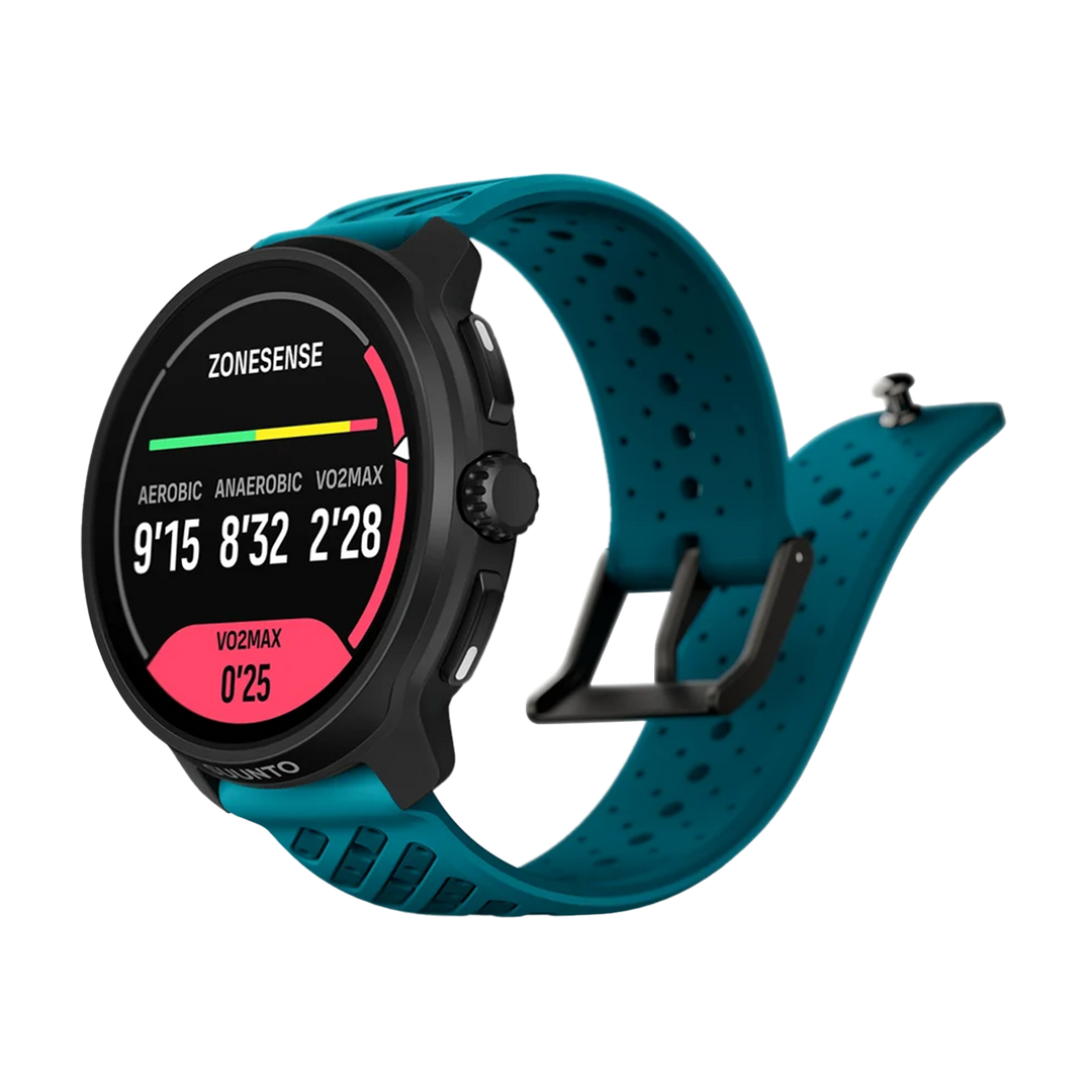 Jam Tangan SUUNTO SS051242000 Unisex - Suunto Race 2 Dark Brushed Titanium Striped Two-Tone Wave Blue Silicone Strap