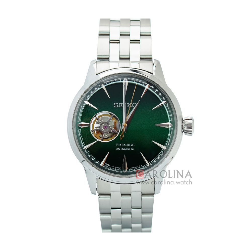 Jam Tangan Seiko Presage Cocktail Time “Grasshopper” SSA441J1 Automatic Open Heart Green Dial Silver Stainless Steel Strap