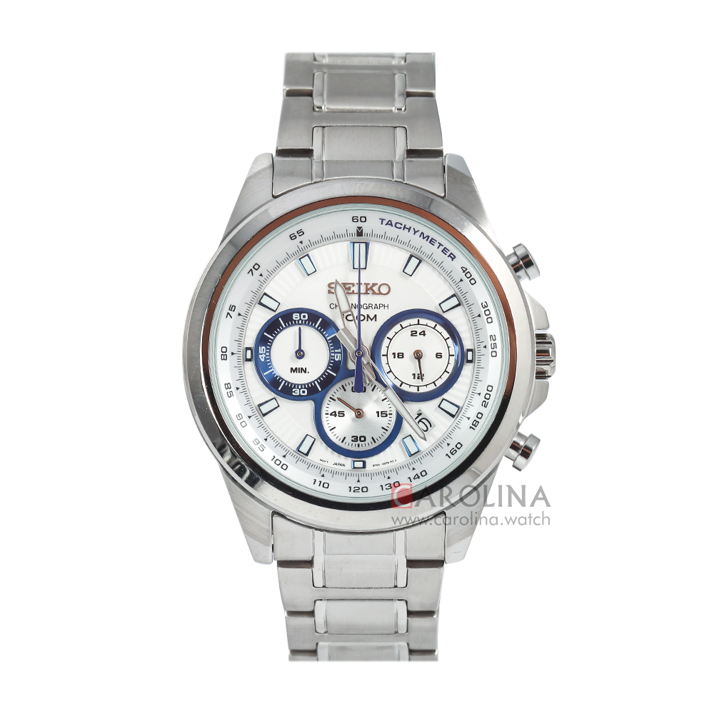 Jam Tangan Seiko Chronograph SSB239P1 Men White Dial Stainless Steel S Carolina Watch