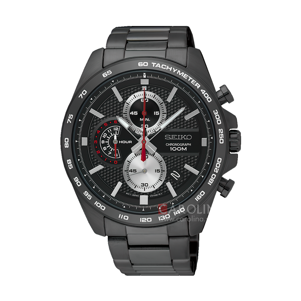 Jam Tangan Seiko Chronograph SSB283P1 Men Black Pattern Dial Black Sta Carolina Watch