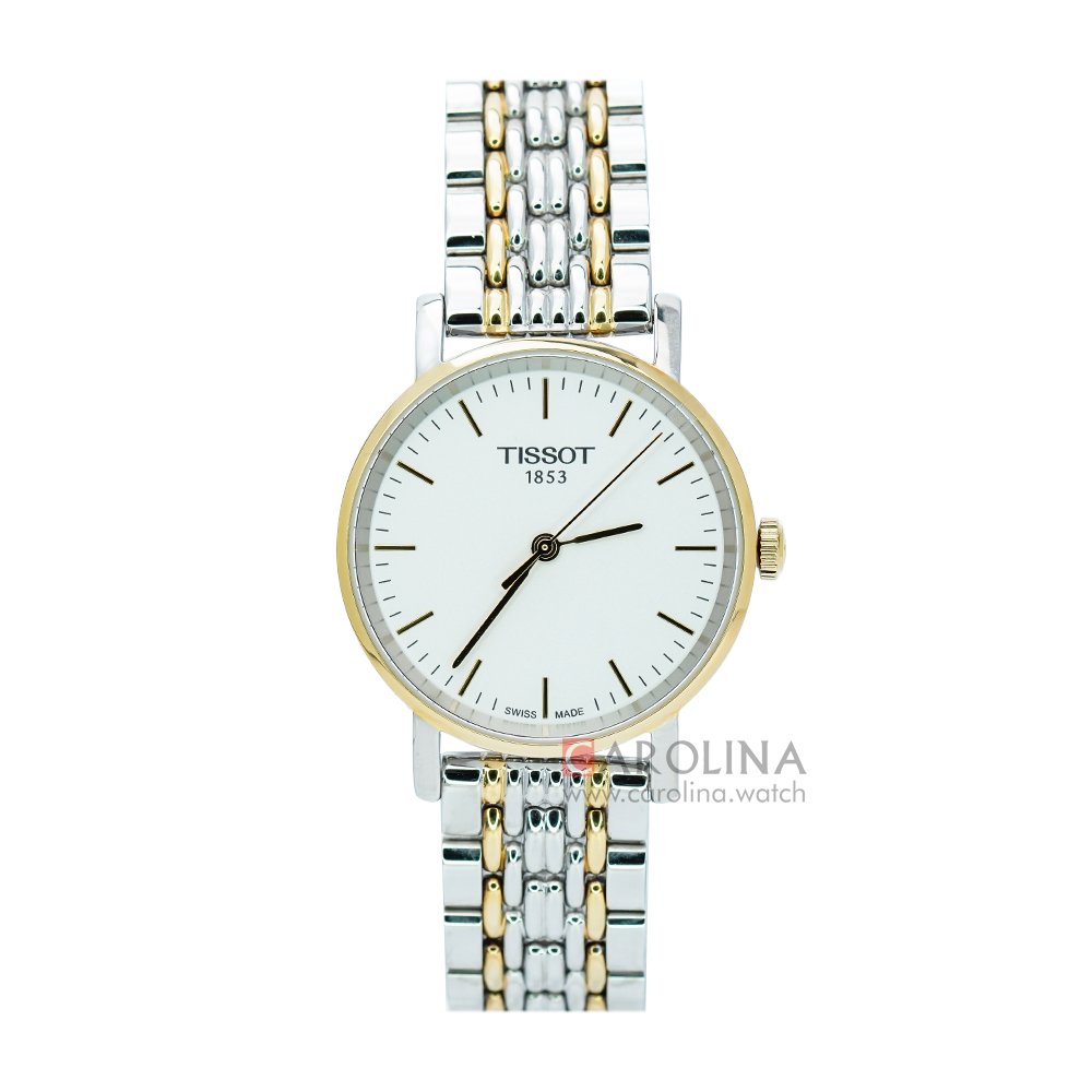 Jam Tangan TISSOT T1092102203100 Women White Dial Silver and Gold Plated Stainless Steel Strap