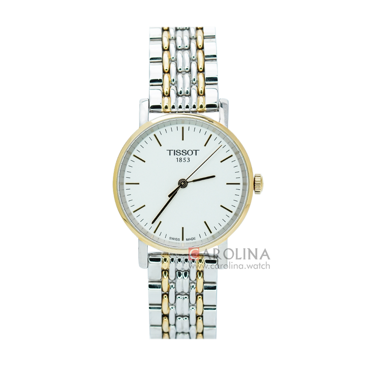 Jam Tangan TISSOT T1092102203100 Women White Dial Silver and Gold Plated Stainless Steel Strap