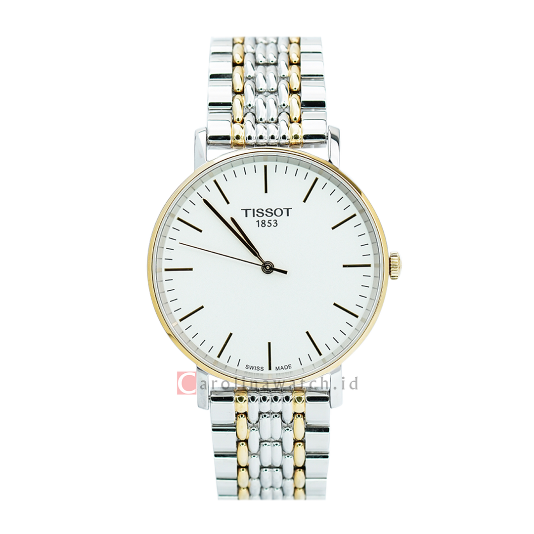 Jam Tangan TISSOT T-Classic Everytime T1094102203100 Men Silver Dial Dual Tone Stainless Steel Strap