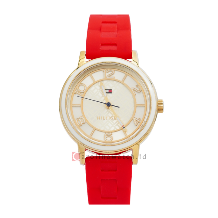 Jam Tangan TOMMY HILFIGER TH1781668 Women Gold Dial Red Rubber Strap
