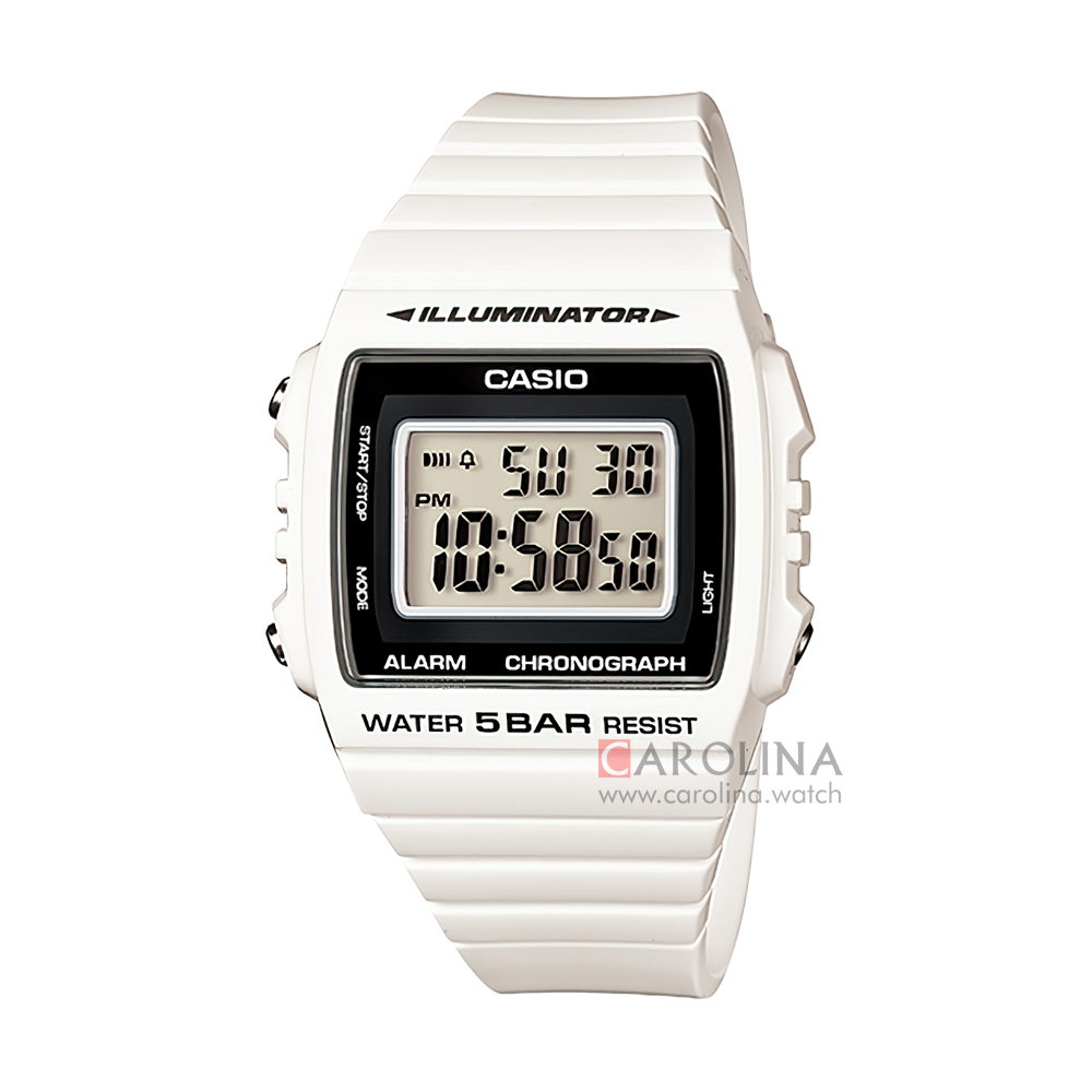 Jam Tangan Casio W-215H-7A Women Square Digital Dial White Resin Band
