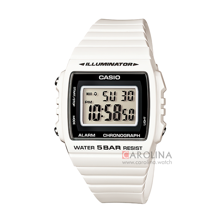 Jam Tangan Casio W-215H-7A Women Square Digital Dial White Resin Band