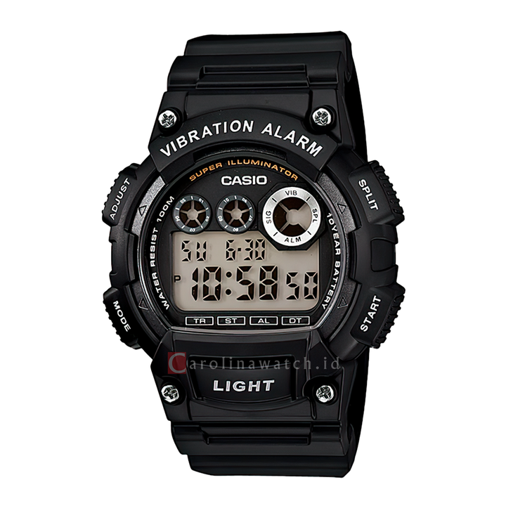 Jam Tangan Casio General W-735H-1A Men Vibration Alarm Digital Dial Black Resin Band
