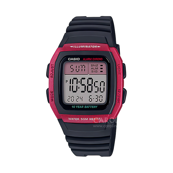 Jam Tangan Casio W-96H-4A Unisex Square Digital Dial Black Resin Band