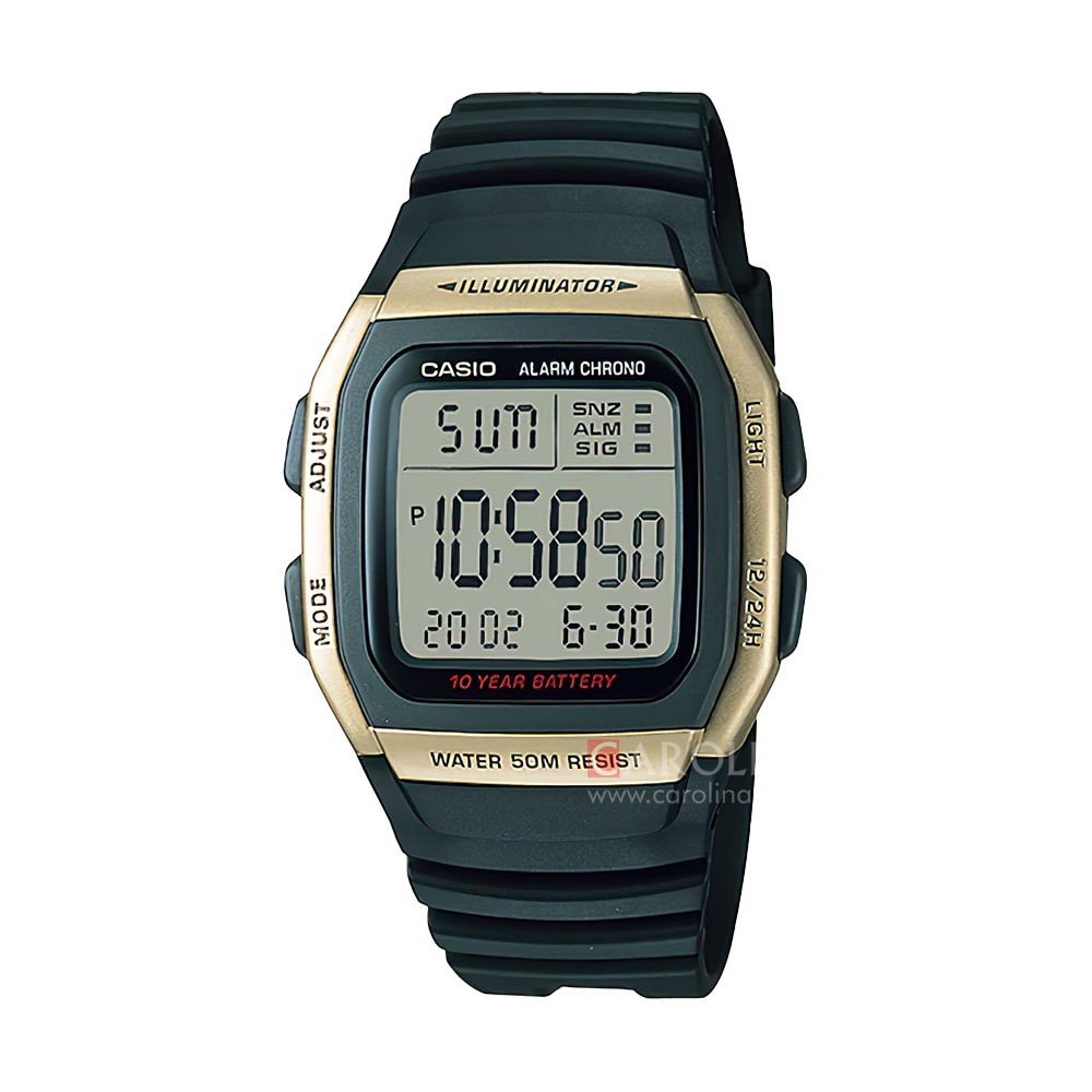 Jam Tangan Casio W-96H-9A Unisex Square Digital Dial Black Resin Band