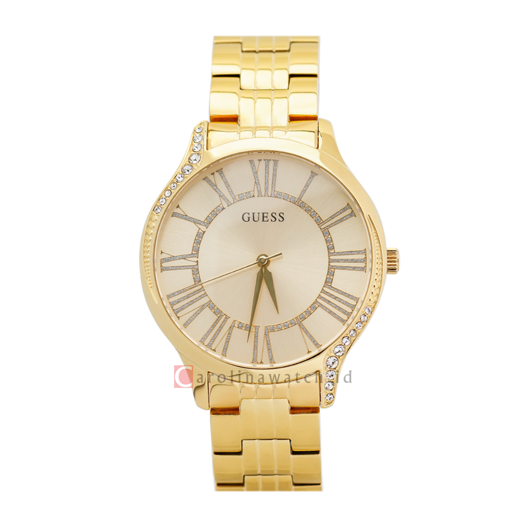 Jam Tangan GUESS W0024L2 Women Silver Dial Gold Stainless Steel Strap