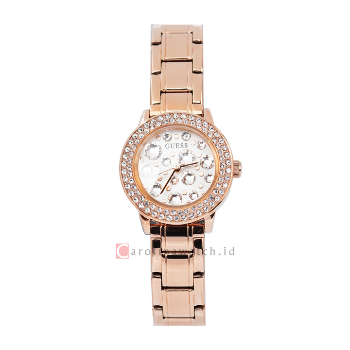 Jam Tangan GUESS W0028L3 Women Silver Dial Rose Gold Stainless Steel Strap