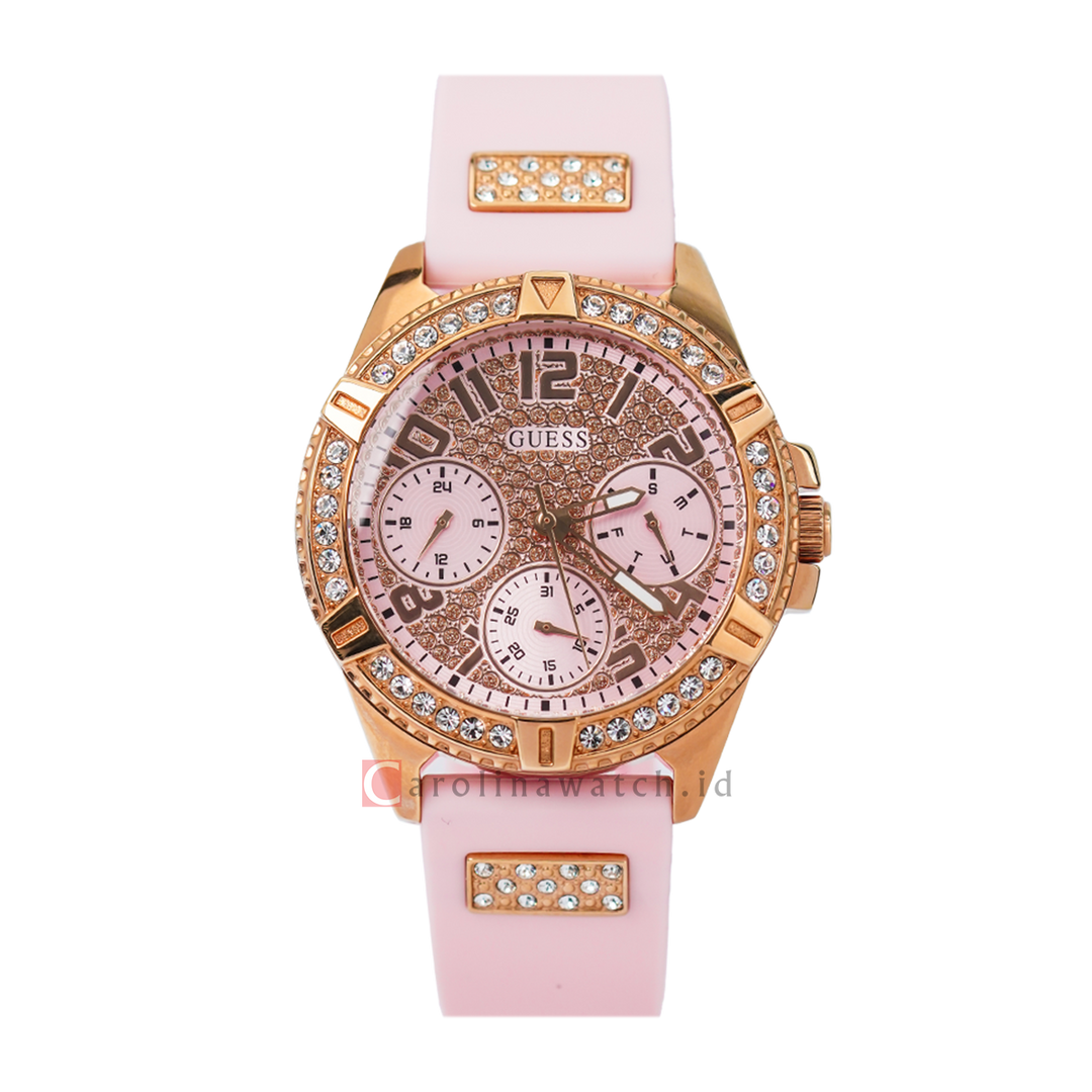 Jam Tangan GUESS Lady Frontier W1160L5 Women Gold Dial Pink Rubber Strap