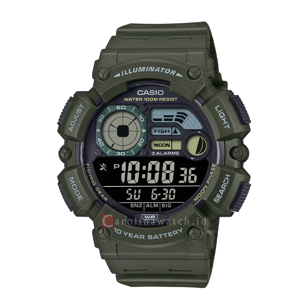 Jam Tangan CASIO WS-1500H-3B Men Digital Dial Green Resin Band