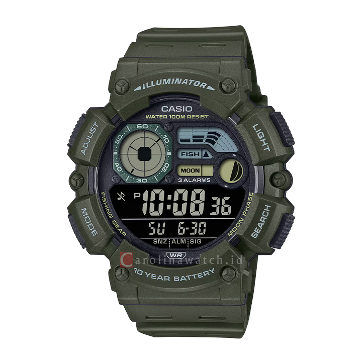 Jam Tangan CASIO WS-1500H-3B Men Digital Dial Green Resin Band