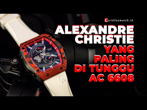 Jam Tangan Alexandre Christie Automatic AC 6608 MAREPBARE Men Black Open Heart Dial Red Rubber Strap + Box Set Special Edition