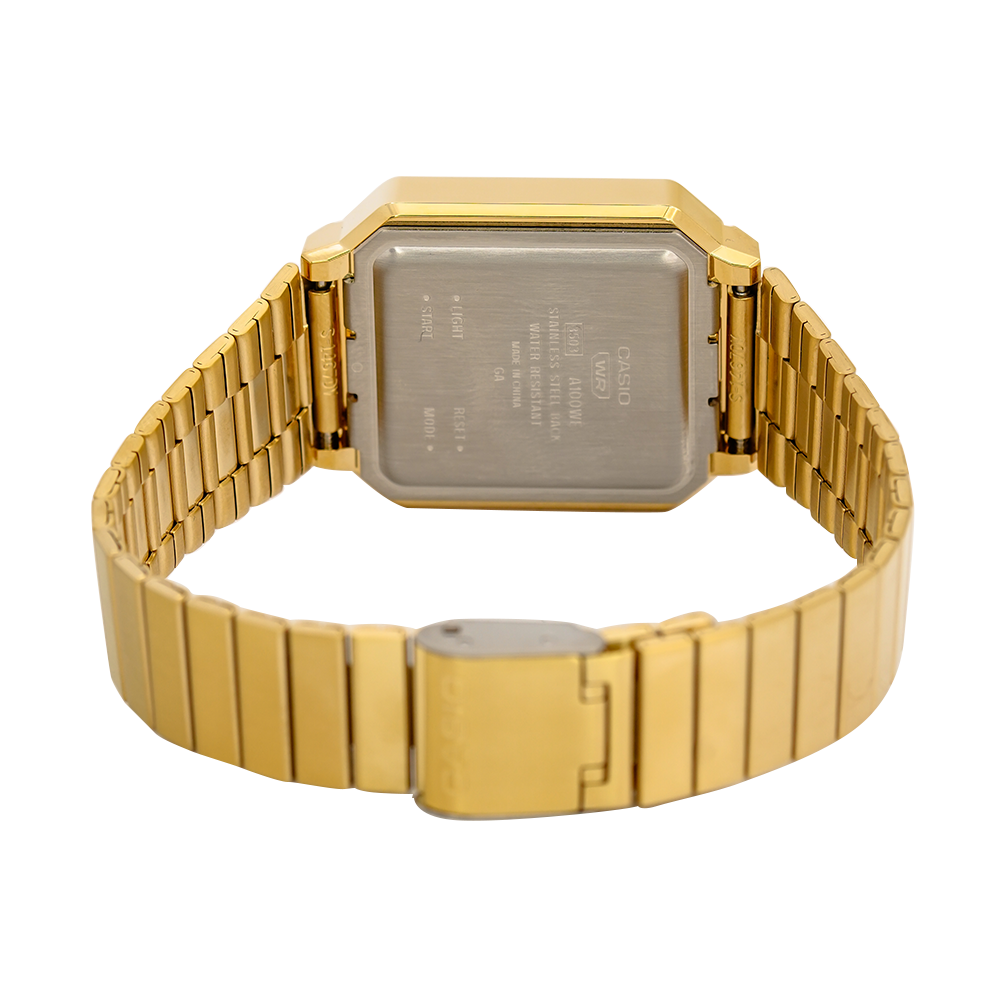 Jam Tangan Casio Vintage A100WEG-9A Unisex Digital Dial Gold Stainless Steel Band