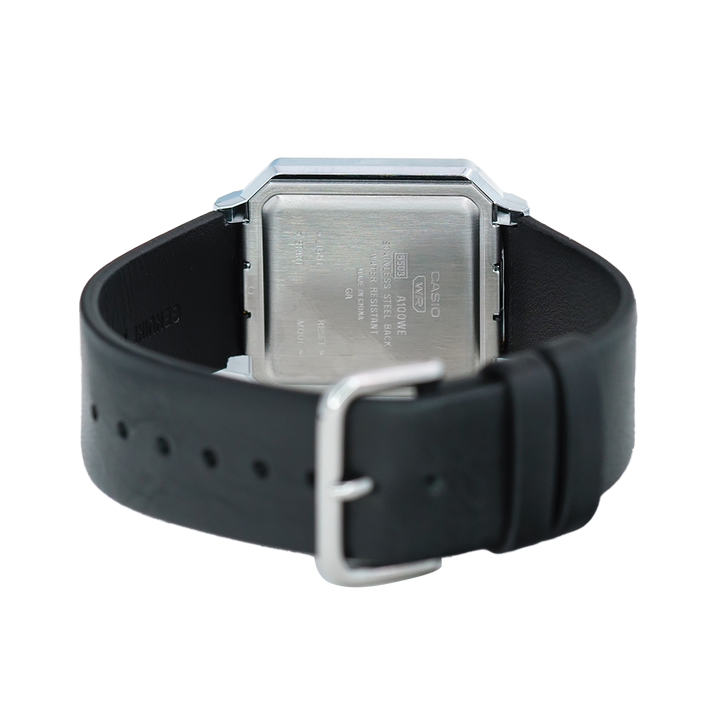 Jam Tangan Casio Vintage A100WEL-1A Unisex Digital Dial Black Genuine Leather Band
