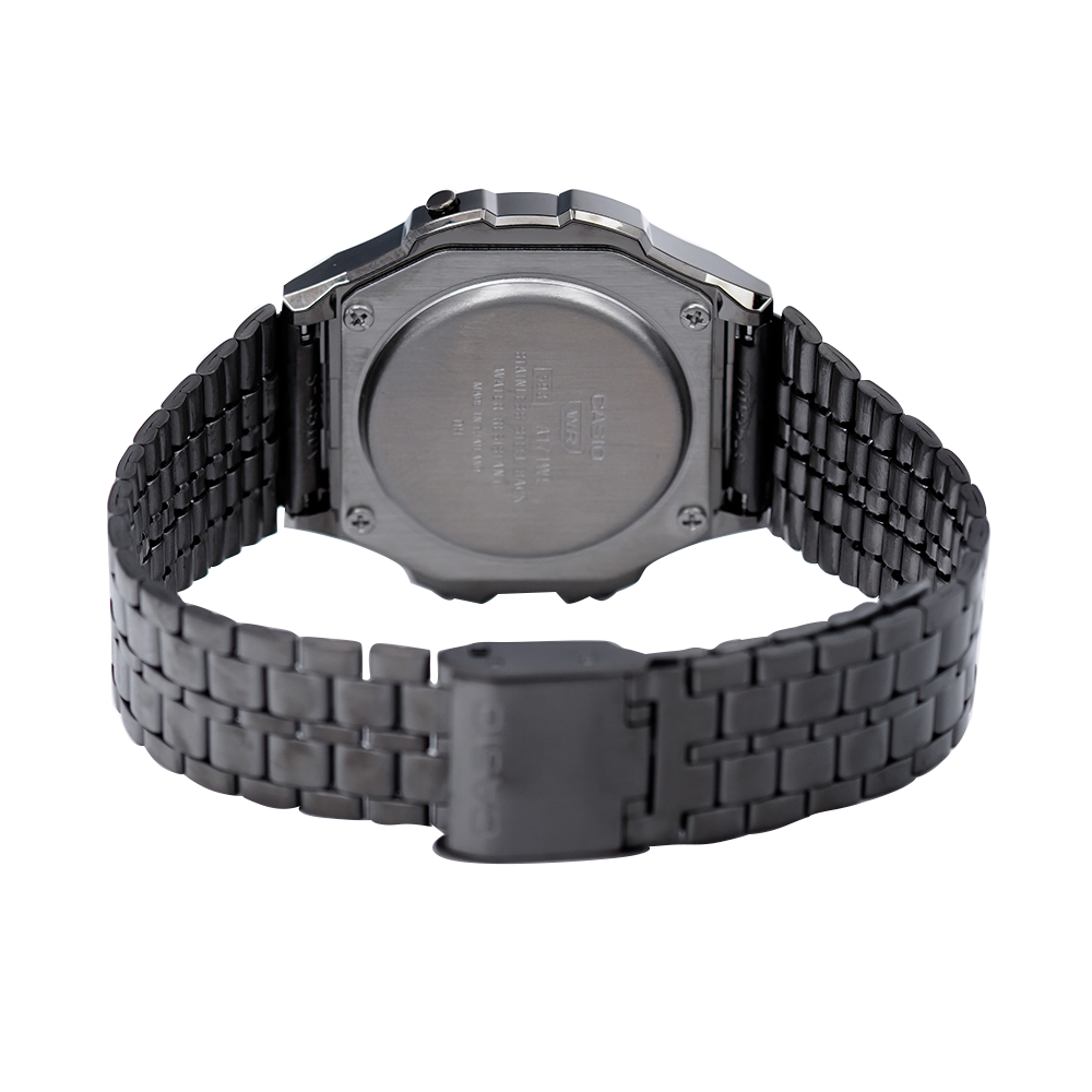 Jam Tangan Casio General A171WEGG-1A Unisex Digital Dial Black Stainless Steel Band