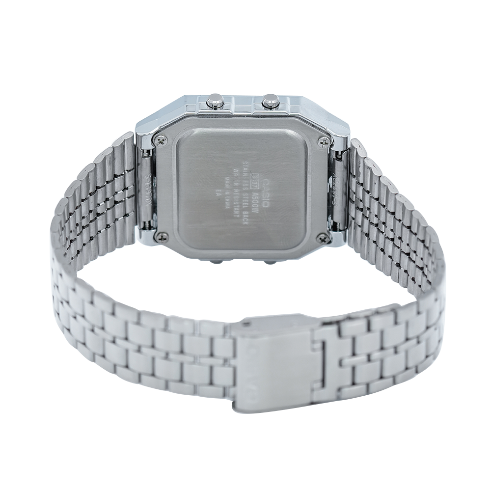 Jam Tangan Casio General A500WA-7D Unisex Digital Dial Stainless Steel Band