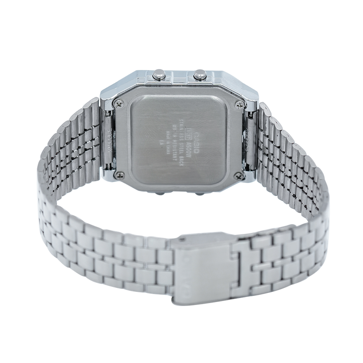 Jam Tangan Casio General A500WA-7D Unisex Digital Dial Stainless Steel Band